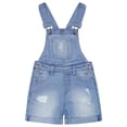 thumbnail image 1 of KIDSCOOL SPACE Big Girls Cute Jeans Shorts,Ripped Folded Hem Adjustable Straps Summer Denim Shortalls,Light Blue,7-8 Years, 1 of 7