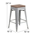 thumbnail image 4 of Flash Furniture Lily 24" High Backless Silver Metal Counter Height Stool with Square Wood Seat, 4 of 13