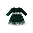 thumbnail image 1 of FOCUSNORM Robe Décontractée à Col Rond pour Filles, Jupe Courte à Manches Longues avec Ourlet en Dentelle, 1 of 8