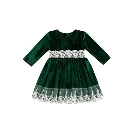 

LisenraIn Toddler Baby Girl Christmas Outfit Velvet Long Sleeve Lace Elegant Princess Dress Fall Winter Clothes