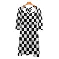 thumbnail image 2 of Black Checkerboard Sweetheart Knot Flared Dress Fashion Design Large Size Loose Dress Checkers Checkerboard Checkerboard, 2 of 5