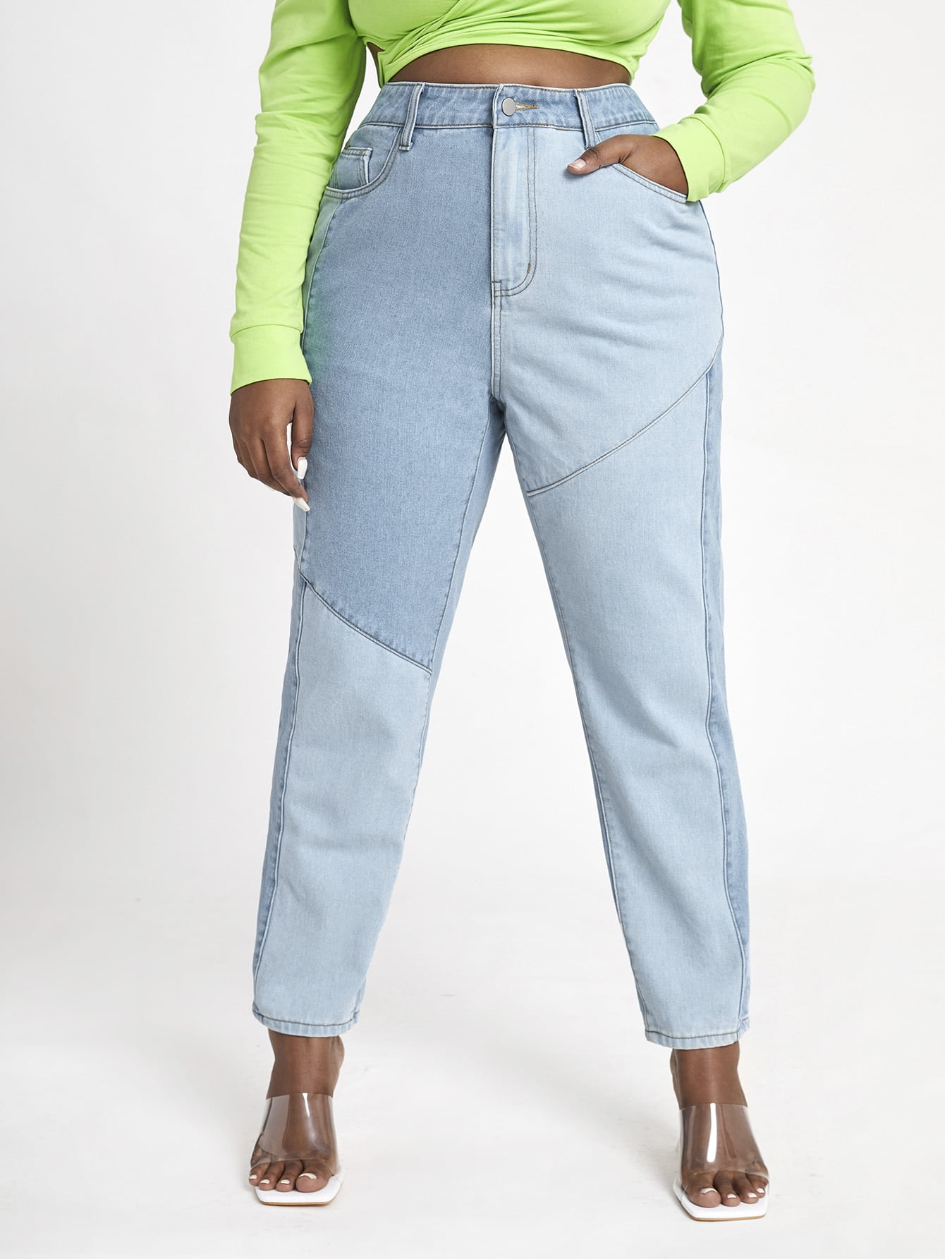 Two Tone Mom Jeans 222022SA7167 