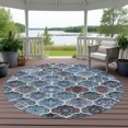 thumbnail image 3 of Addison Rugs Chantille Indoor/Outdoor Transitional Lattice Teal Machine Washable Round Rug, 8' x 8', 3 of 8