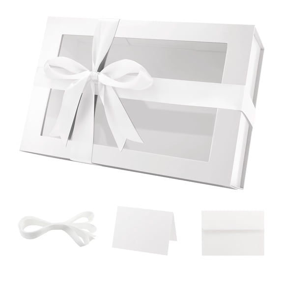 PACKHOME Large Gift Box for Mother's Day, 13.5x9x4.1 inches, Large White Gift Box with Magnetic Lid and Window