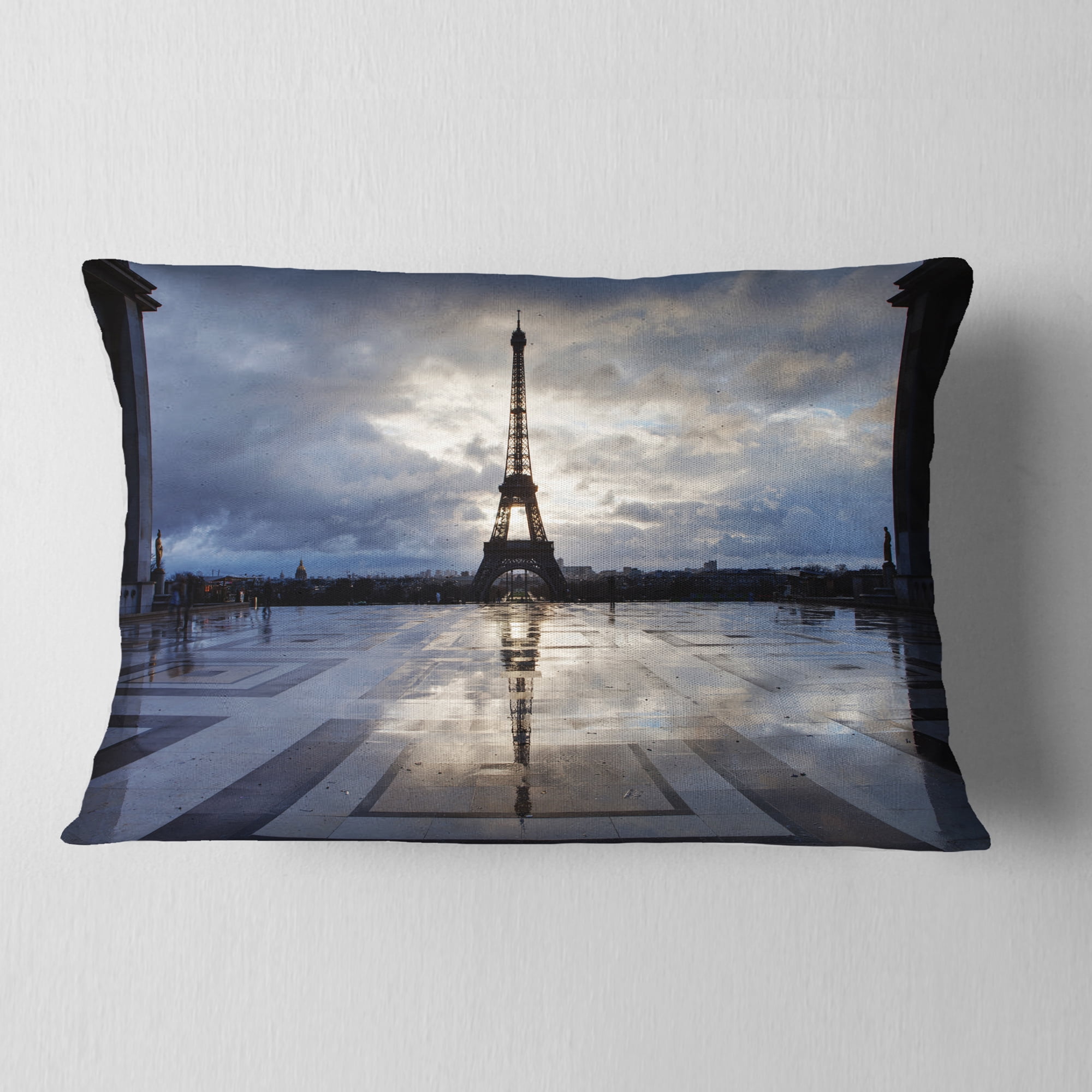 Designart Reflection of Paris Eiffel TowerWith Clouds - Throw Pillow - 12x20