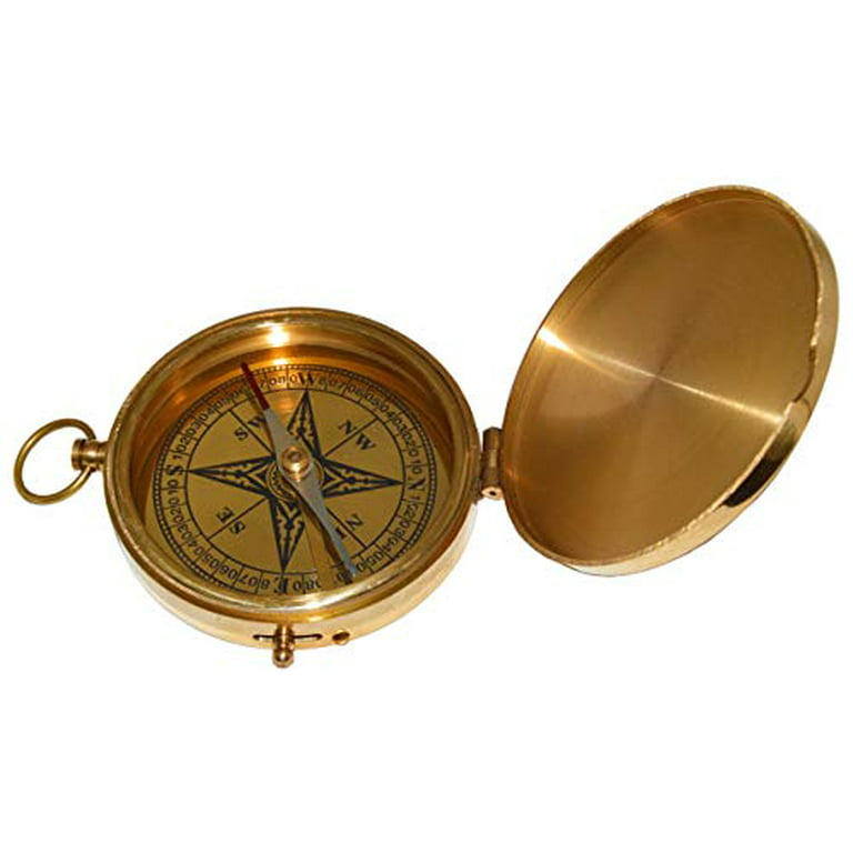 Large 4 Brass Compass with Rosewood Storage Box, Fully Functional Nautical  Pirate Cosplay Costume Decoration