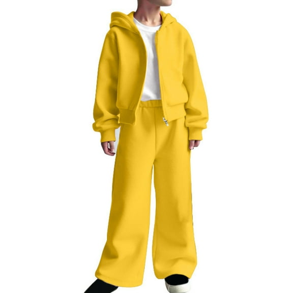Coerni Boys Girls Sweatsuit Set 2 Piece Fleece Zip Up Hoodi𝐞 Jogger Sweatpants Cozy Activewear for Kids Fall Winter Clothes Suit