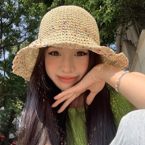 SikaFu Summer Hollow Sun Sunscreen Hats Breathe, Hot Color, Color, Fake Wind Wide Eaves Woven Straw Hat Female Candy Color Hat