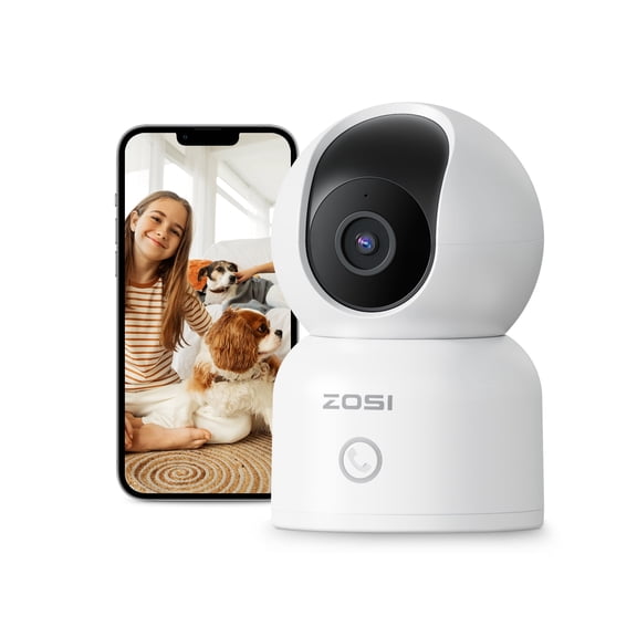 ZOSI 2MP 360°View WiFi Security Camera with PIR Motion Sensor,Pan/Tilt Indoor Camera for Home/Office, 2 Way Audio, Night Vision, 2.4Ghz WiFi Camera, Baby/Pet Monitor