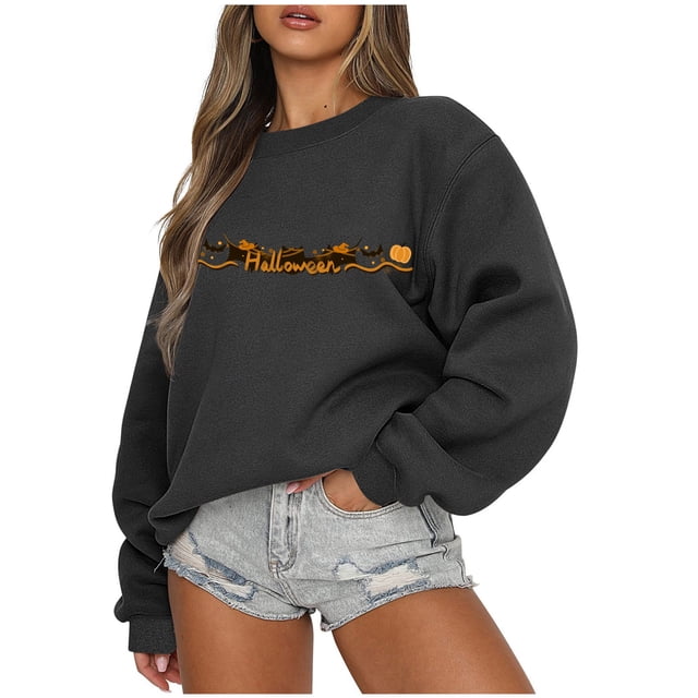 ICHUANYI Clearance Halloween Women's And Winter New Long Sleeve Loose Large Size Casual Sweatshirt Women Hoodless Sweatshirt(Black, XXL) ICHUANYI WER2023081512321