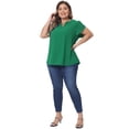 thumbnail image 3 of Women's Plus Blouses Notched V Neck Short Petal Sleeve Shirts Casual Dressy Tops 1X Dark Green, 3 of 6
