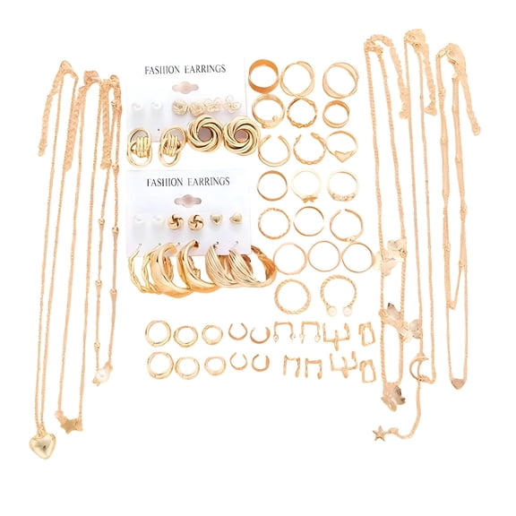 DESIGNICE Gold Jewelry Set for Women, Fashion Costume Jewelry Gold Plated Necklace Bracelet Ring Earrings Set for Women