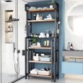 thumbnail image 2 of LinkRomat 6-Tier Bathroom Shelf, Over Toilet Bathroom Organizer with Rolling Cart & 6 Hooks,Over the Toilet Storage Rack for Bathroom, Brown, 2 of 7