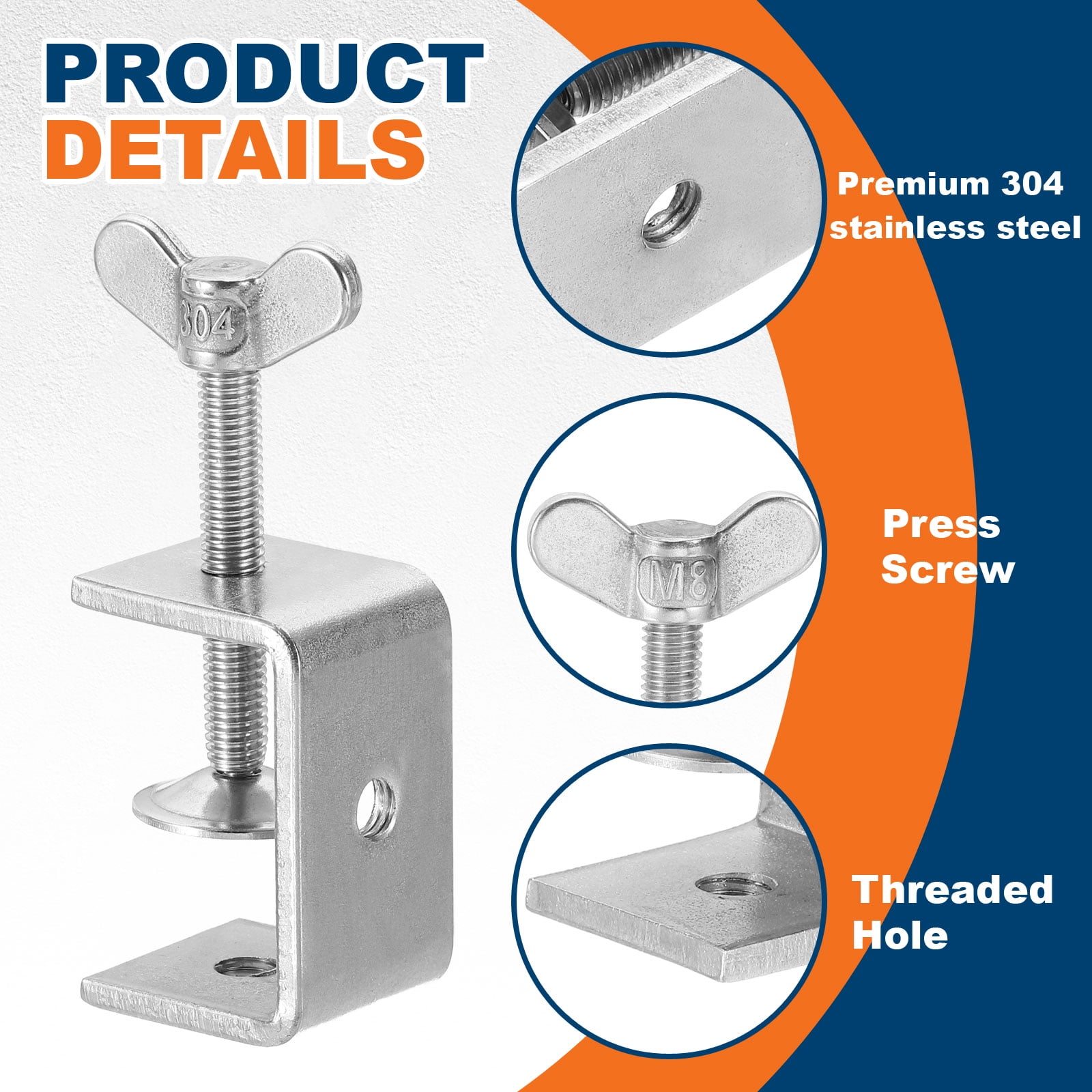 Uxcell2 Pcs Carbon Steel C Clamps 45mm Square Galvanized Mini Tiger Clamp Adjustable Heavy Duty Metal U Clip with Hexagonal Screws for Woodworking Welding Mounting, Blue White