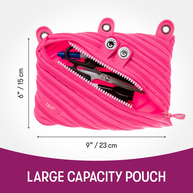 ZIPIT Monster 3-Ring Binder Pencil Pouch for Girls, Large Capacity Pen  Case, Made of One Long Zipper! (Pink) 