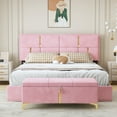 thumbnail image 2 of 2-Pieces Bedroom Sets, Queen Size Upholstered Platform Bed, Queen Bed Frame with Hydraulic Storage System and Storage Ottoman, Modern Storage Ottoman with Metal Legs for Teens, Adults, Pink, 2 of 9