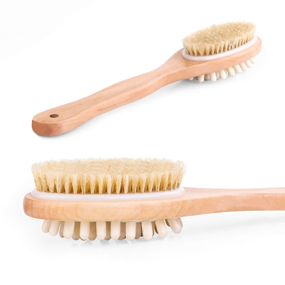 Bath Body Double Brush Extra Long Handle Exfoliating Back Scrubber