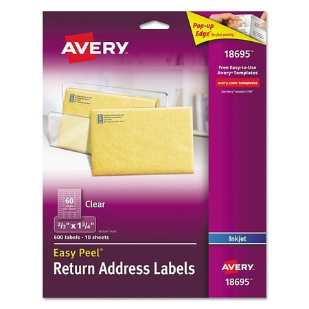 - Easy Peel Clear Return Address Labels for Ink Jet Printers, 2/3 X 1.75-Inches, Pack of 600 (18695), Great for shipping, mailing, greeting cards, invitations, gift.., By Avery