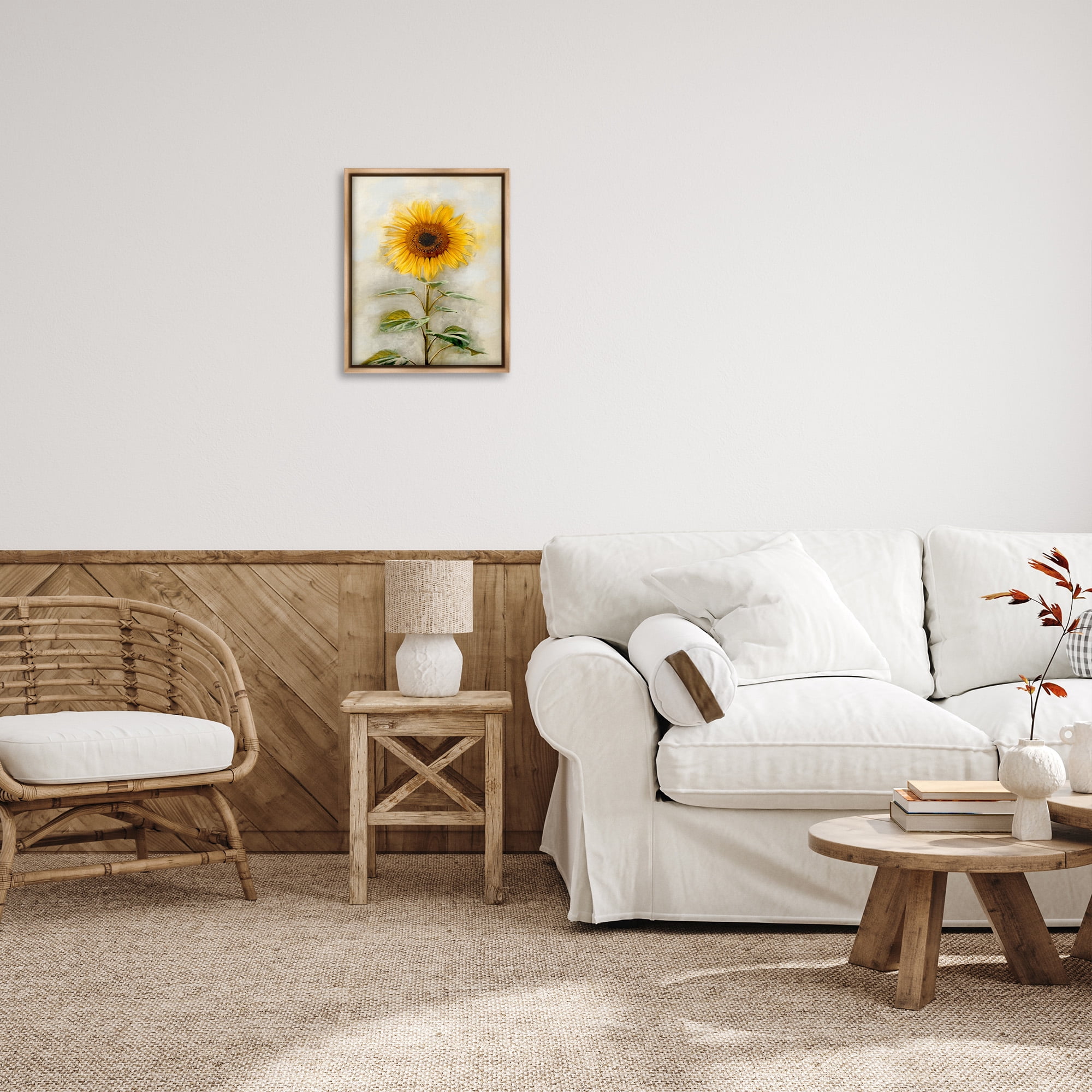 Stupell Industries Sunflower Summer Bloom Botanical & Floral Painting Brown Floater Framed Canvas Art Print Wall Art, 17 x 21
