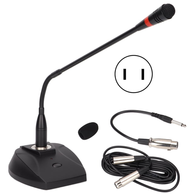 Micrófono con cable de cuello de cisne, micrófono de escritorio con cabezal XLR a cable de 6,35 mm para conferencias, enchufe de 100 a 240 VUS
