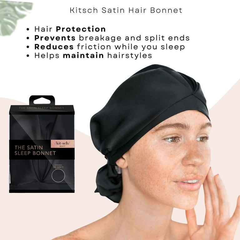 Kitsch Satin Hair Bonnet for Sleeping, Women's Night Cap (Black