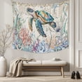 thumbnail image 5 of Blue Sea Turtle Coastal Tapestry for Bedroom Wall Hanging Tapestry, Vintage Summer Beach Coral Ocean Ceiling Backdrop Tapestries Poster Blanket Wall Decor for Teens Room Living Room Dorm 39" x 59", 5 of 8