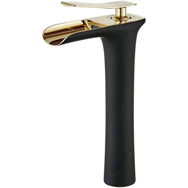 Grifo de cascada superior para baño, grifo mezclador para lavabo de agua caliente y fría, diseño moderno, negro y cromado