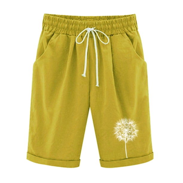 Mujeres Pantalones Cortos Casual, Cintura Elástica Día de la Independencia de la Impresión Pantalones Cortos con Cordón con Bolsillos para Verano Primavera de Uso Diario, Pantalones Cortos de Verano P