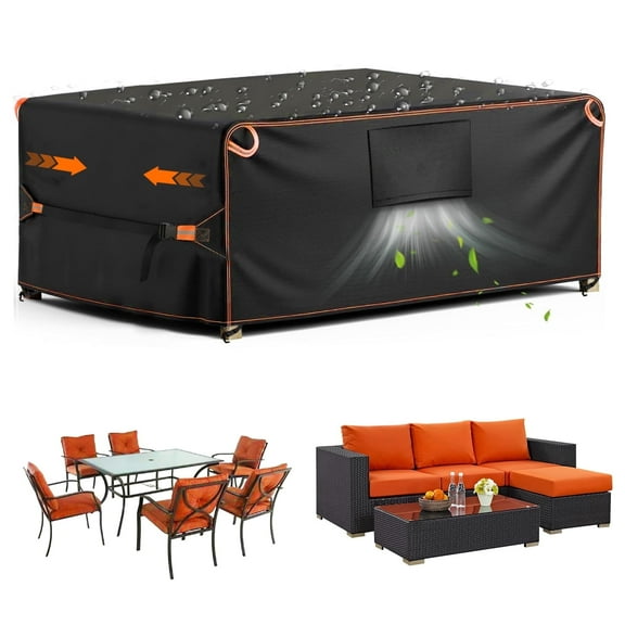 Patio Furniture Cover,600D Tough Canvas Waterproof with Air Vent Outdoor Dining Table and Chairs General Purpose Furniture Cover Size 108L x 82W x 28H inch