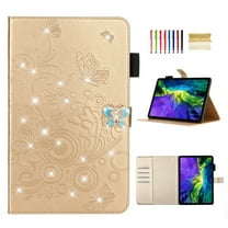 Feishell Folio Case for iPad 10th Gen 10.9" 2022,with Pencil Holder,Slim Fit Butterfly Embossed Pattern PU Leather Bling Glitter Diamond Flip Holder ID Credit Card Slots Protective Cover,Gold