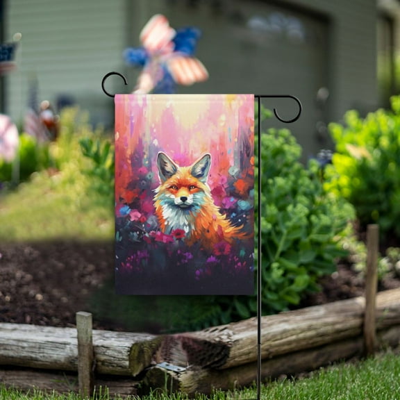 Fox Flowers Floral Garden Flag Double Sided Outdoor Banners for Courtyard Outdoor Lawn Farmhouse Holiday Decorations
