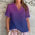 thumbnail image 2 of Dyfzdhu Linen Blouses for Women Casual Short Sleeve Vintage Gradient Print Ruffled V Neck T Shirt Lightweight Loose Fit Summer Tops Hot Pink, 2 of 3