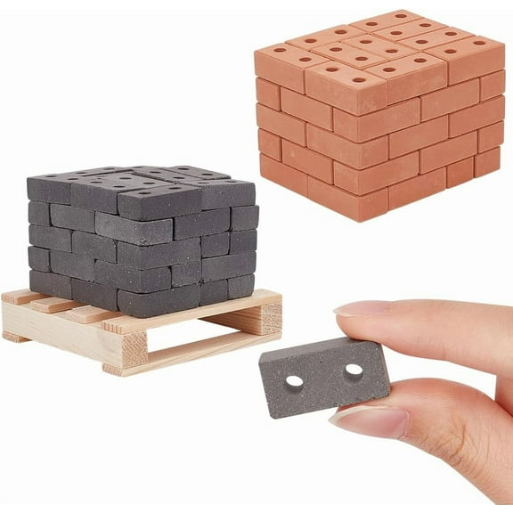 100Pcs Mini Cinder Blocks with 1Pc Wood Pallet Mini Bricks Miniature Building Blocks Tiny Bricks Minihouse Accessories Model Architect Buildings -Peru and Gray Mixed ColorDIY