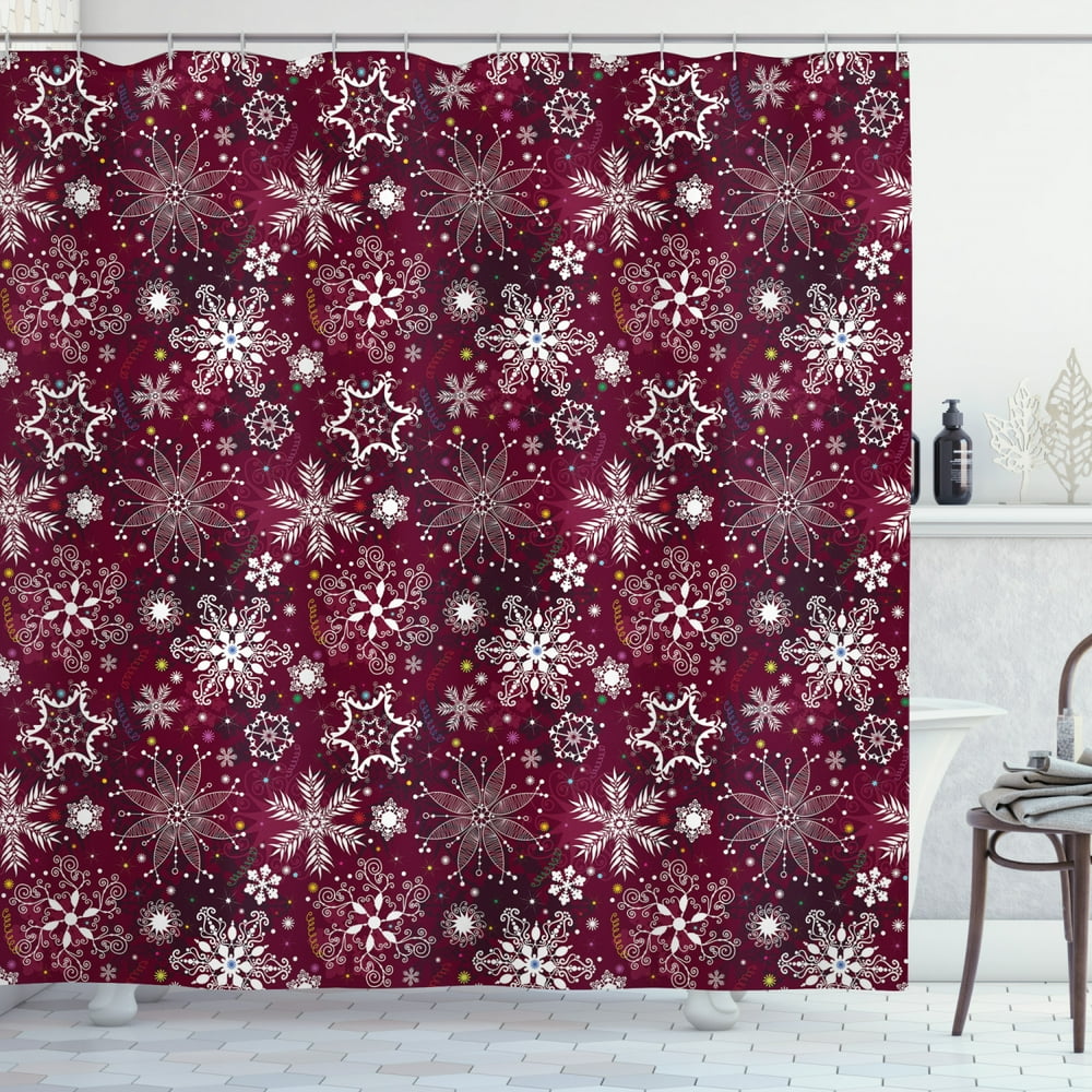 Snowflake Shower Curtain, Colorful Festive Christmas Pattern with