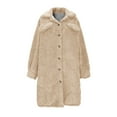 thumbnail image 4 of AUNVITO Women's Plush Fleece Longline Coat Notched Collar Button Front Solid Color Casual Winter Outerwear Double-Faced Softness, 4 of 9
