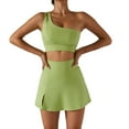 thumbnail image 2 of Women's Tennis Skirts Top Set Stretch High Waisted Golf Skorts Skirt One Shoulder Sports Bra Running Workout Activewear, 2 Piece M Green, 2 of 8