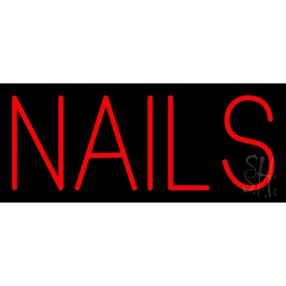Red Block Nails LED Neon Sign 6 x 15 - inches, Black Square Cut Acrylic Backing, with Dimmer - Bright and Premium built indoor LED Neon Sign for Defence Force.