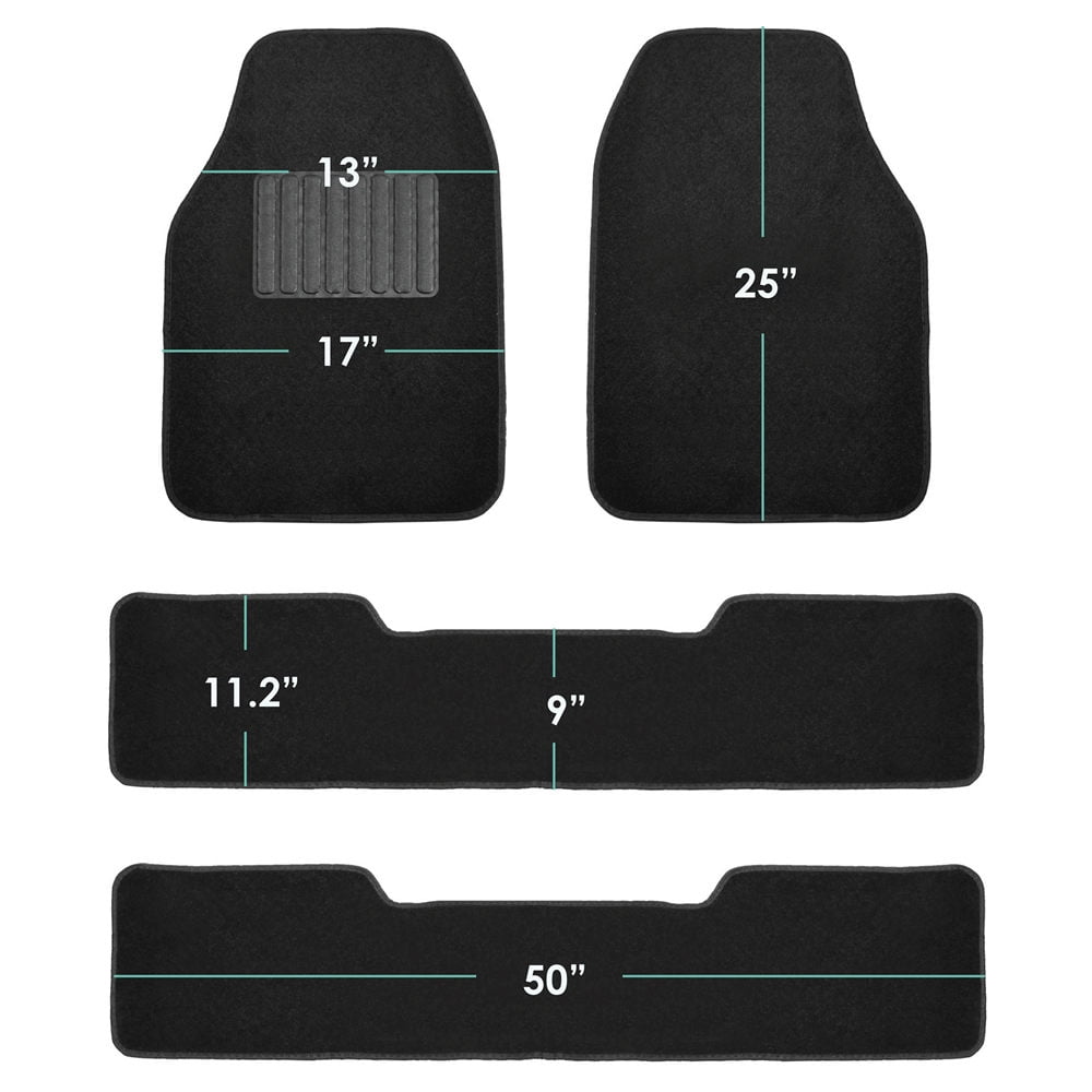 FH Group Universal Fit 3 Row Carpet Car Floor Mats for SUV Van Truck - Black