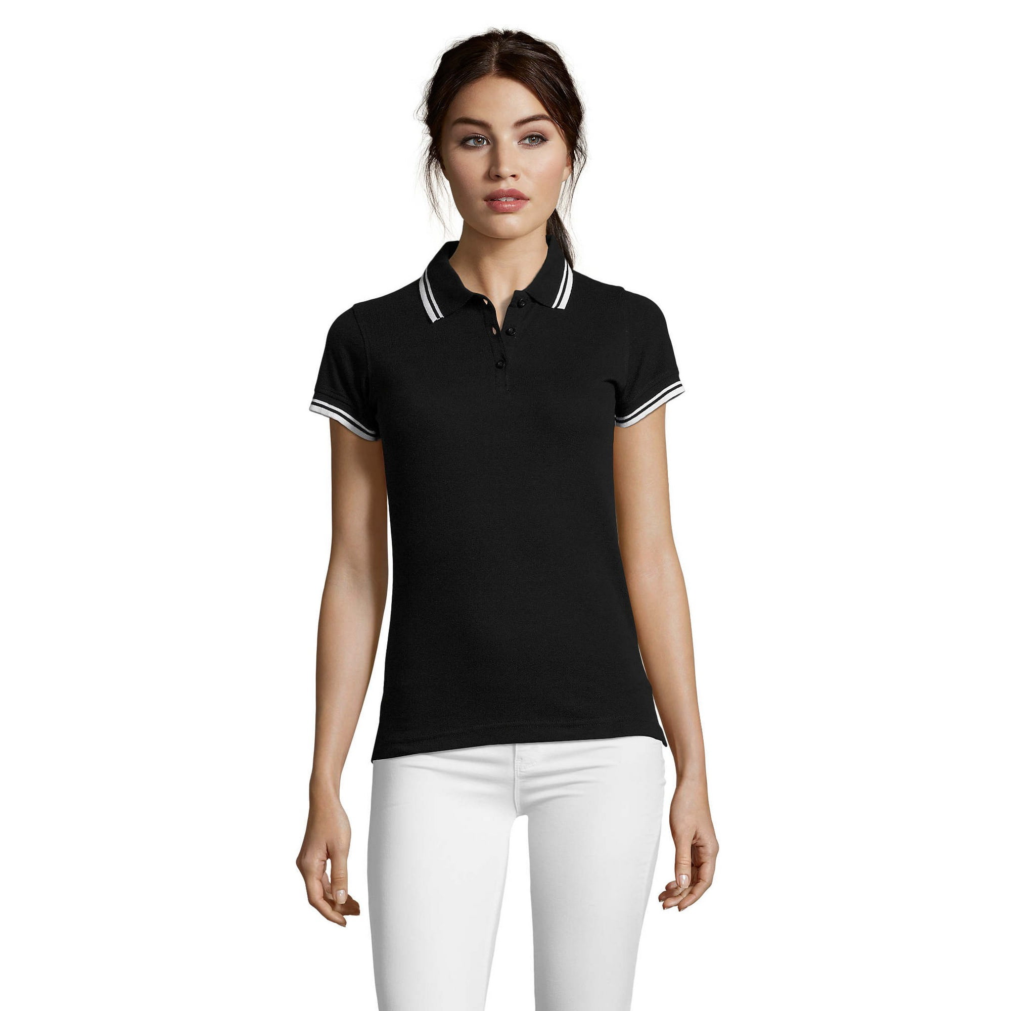SOLS Womens Pasadena Tipped Short Sleeve Pique Polo Shirt - Walmart.com