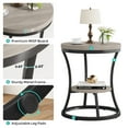 thumbnail image 6 of Condemo 2 Tier Industrial Round End Table, Accent Nightstand with Metal Frame for Living Room, Bedroom, Gray Brown & Black, 6 of 7