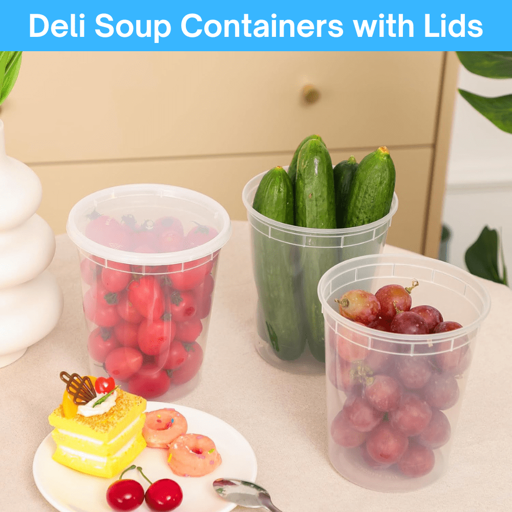 Plastic Deli Containers with Lids (32 oz, 48 Sets) Disposable Food Storage Containers With Airtight Lids, Ideal for Soups and Meal Prep