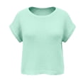 thumbnail image 5 of DHFJKG Women Crochet Summer Top Short Sleeve Beach Shirts Loose Fit Casual Solid Color Hollow Out Crew Neck Basic Tee Vacation Clothes Stylish Tops, 5 of 7