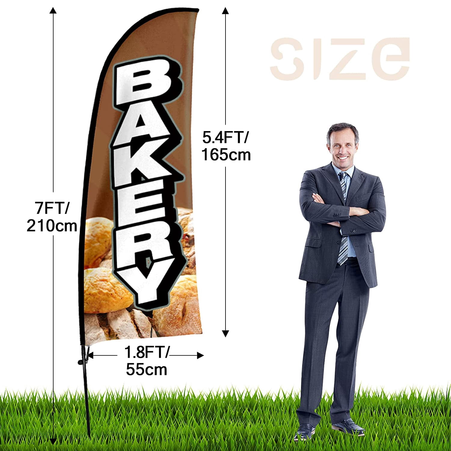 QSUM Bakery Advertising Swooper Flag Sign, Bakery Feather Flag Pole Kit with Ground Spike, 7Ft Advertising Feather Banner Sign for Bakery Business