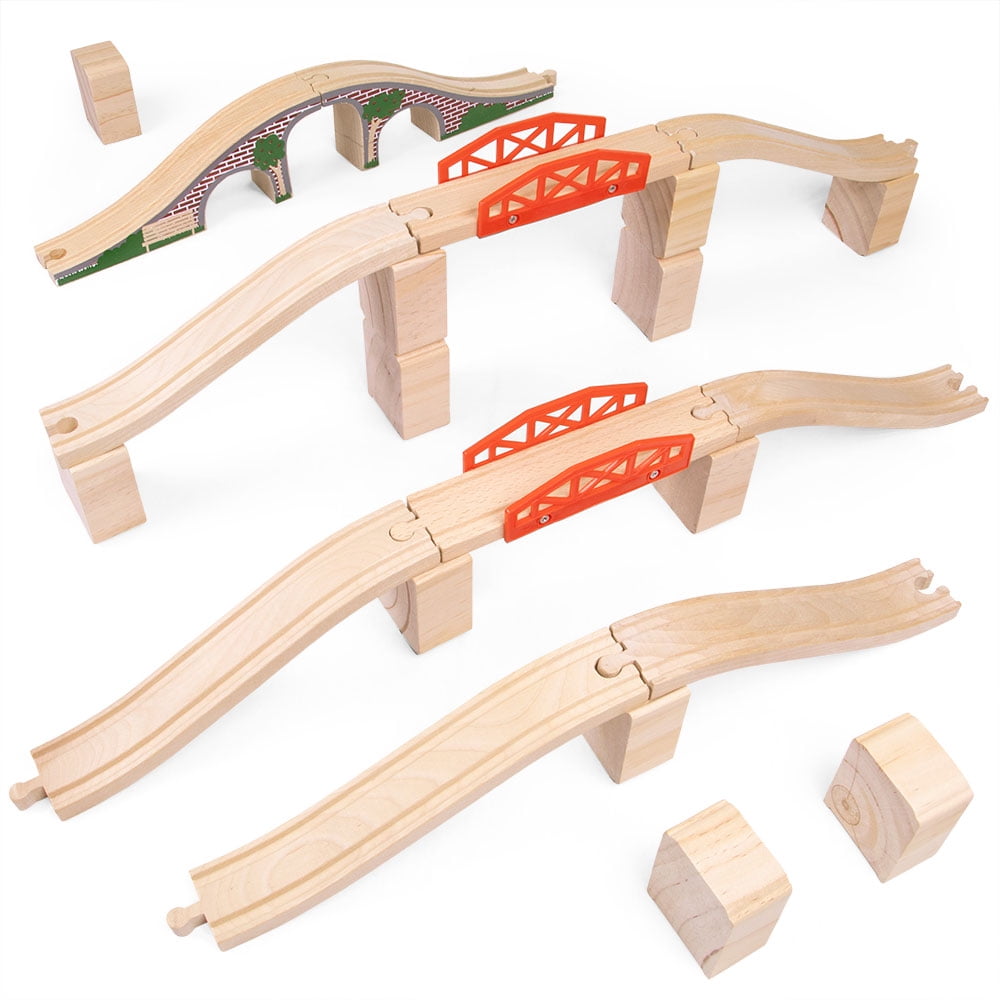 Wooden Brick Bridge 2-Piece Toy Train Track Accessory Compatible with All Major Toy Train Brands by Conductor Carl