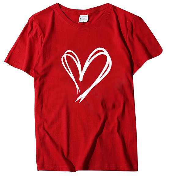 Womens Tops Crew Neck Pullover Love Solid Color Printing Short Sleeves T-shirt Tops Red S