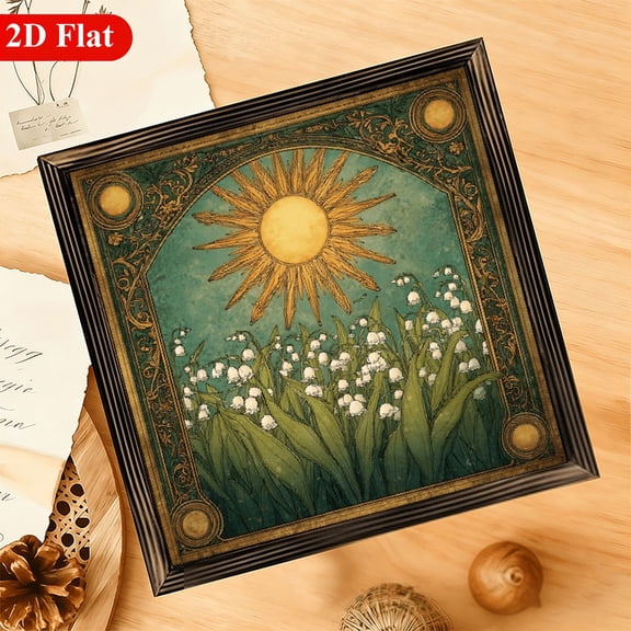 2D Flat, 1pc Rustic Vintage Sunlit Flower Field Landscape Wooden Framed Sign - 12x12 inch Farmhouse Wall Art for Entryway, Living Room, Kitchen Decor,