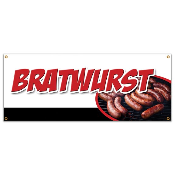 SignMission B-Bratwurst 18 x 48 in. 13 oz Heavy Duty Grommets Single Sided Vinyl Banner Sign - Bratwurst