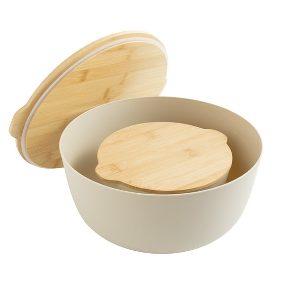 Mainstays 4-Piece Mixing Bowl Set with Lids, 11.22"/ L, 50% Recycled PP, Papyrus Beige