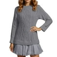 thumbnail image 7 of NANAIQ Women Cable Knit Sweater Dress Long Sleeve Pleated Mini Dresses Twofer Style Patchwork 2025 Fall Outfits Winter Clothes Gray L, 7 of 7