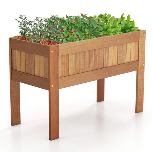 Biotree Wooden Raised Garden Bed Solid Wood Elevated Planter Box with Legs, 35x16x24 Inch Outdoor Standing Planter for Vegetables Flowers Herbs, Natural Finish